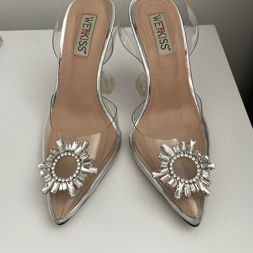 Clear Plastic Bejeweled Heels